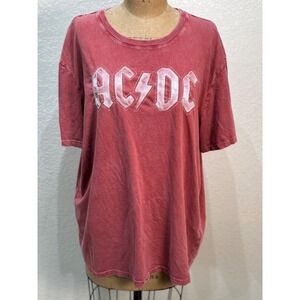 Lucky Brand ACDC Graphic T Shirt Red Acid Wash Band Tee Short Sleeve XXL